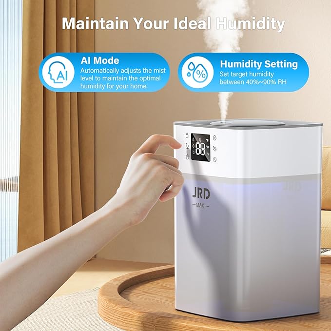 JRD 4L Humidifiers for Bedroom, Cool Mist Humidifier for Large Room, 40H Runtime, 360° Nozzle, Night Light for Home, Office, Baby Nursery, Plants（Grey）