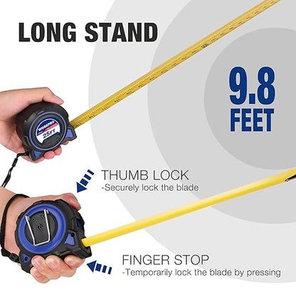 WORKPRO Heavy Duty Tape Measure, 2 Pcs 25FT Retractable Tape Measurement, Double Retract Long Stand Measuring Tape Accuracy 1/32 for Engineer, with Magnetic Hook, Belt Clip, Rubber Protective Casing