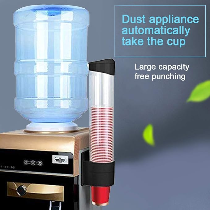 Cup Dispenser Wall Mounted Plastic Water Dispenser Disposable Cup Holder Rack, Paste or Screw Plate Mountable for Paper Cups Halloween Party Supplies(L, Black)