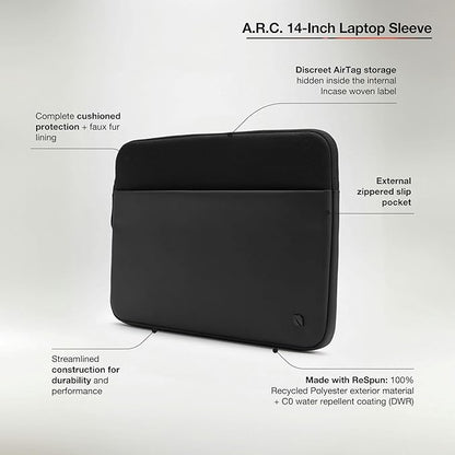 Incase A.R.C. Laptop Sleeve 14 Inch – MacBook Case with Faux Fur Lining, External Pocket – Fits MacBook Pro Air Lenovo Dell HP – Laptop Cover, Computer Case - Travel, Work, College - Black