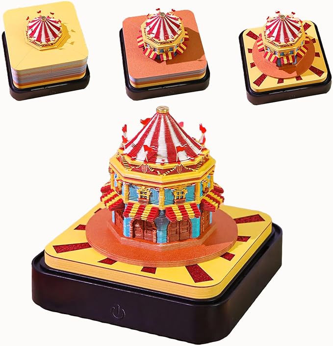 3D Calendar 2026 Time Piece Calendar 3D Memo Pad Tear Away Carving Art Notepad Paper Sculpture Artwork for Sticky Note Record DIY Christmas Gift Office Desktop Decoration-Circus