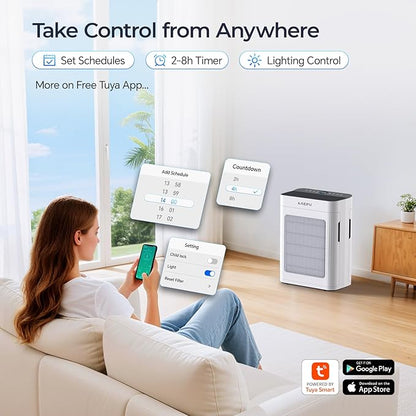Air Purifiers for Home Large Room 3000 Ft2 with Washable Pre-filter, 3-Stage HEPA Double-Sided Air Purifier, Smart WiFi APP Control, Sleep Mode, Air Cleaner for Pets Hair, Dust, Smoke, White