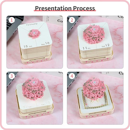 3D Time Piece Calendar 2026 DIY Calendars Tear Away Carving Art 3D Memo Pad Calendar With LED Lights sculpture artsy pads calendar notepad for Desktop Decor-Cherry Tree