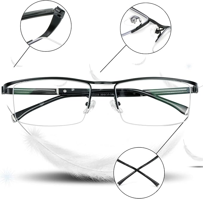 LifeArt Alloy Semi-Rimless Reading Glasses,Blue Light Blocking Glasses, Anti Eyestrain, Computer Gaming Glasses, TV Glasses for Men, Anti Glare (Black, +2.50 Magnification)