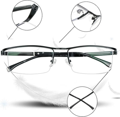 LifeArt Alloy Semi-Rimless Reading Glasses,Blue Light Blocking Glasses, Anti Eyestrain, Computer Gaming Glasses, TV Glasses for Men, Anti Glare (Black, +2.50 Magnification)