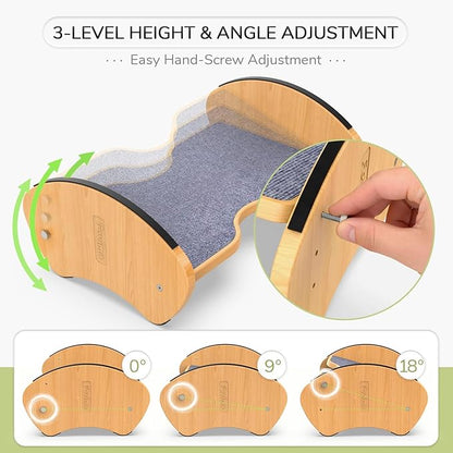 Bamboo Foot Rest for Under Desk - Fovima 2-in-1 Adjustable & Reversible Ergonomic Footstool, Permanent Dual-Sided Cushion, Tool-Free Height & Angle Adjustment