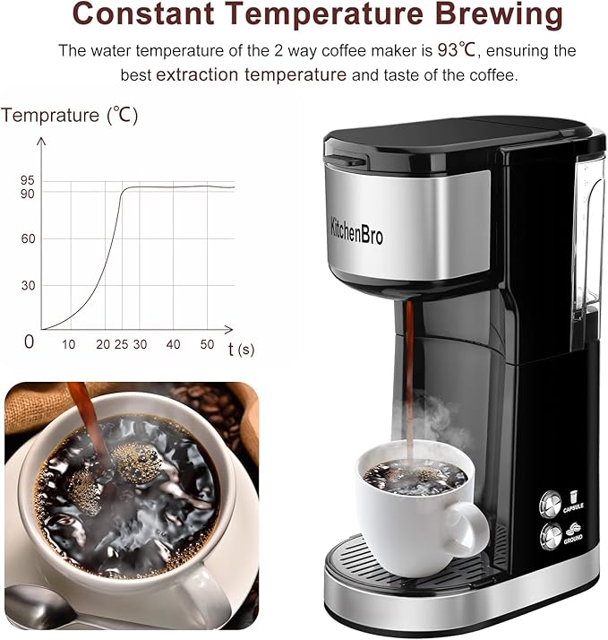 Single Serve Coffee Maker K Cup with Reservoir, Space Saver One Cup Coffee Maker, 2 In 1 Coffee Maker 6 To 14 Oz Brew Sizes,Fits Travel Mug,Single Pod Coffee Maker with Self-Cleaning Function