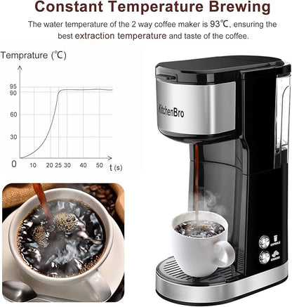 Single Serve Coffee Maker K Cup with Reservoir, Space Saver One Cup Coffee Maker, 2 In 1 Coffee Maker 6 To 14 Oz Brew Sizes,Fits Travel Mug,Single Pod Coffee Maker with Self-Cleaning Function