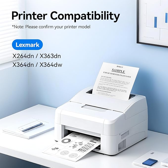 X264H11G Black Toner Cartridge with chip High Yield 1-Pack Replacement for Lexmark X264H11G Toner Compatible with Lexmark X264dn X363dn X364dn X364dw Laser Printer Ink All-in-One Copier (9,000 Pages)