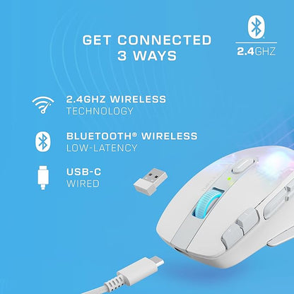 Turtle Beach Kone XP Air Wireless Customizable Ergonomic RGB Gaming Mouse, Bluetooth, 19K DPI Optical Sensor, 100-hour Battery & Charging Dock, 29 Programmable Inputs & RGB Lighting, 4D Wheel – White
