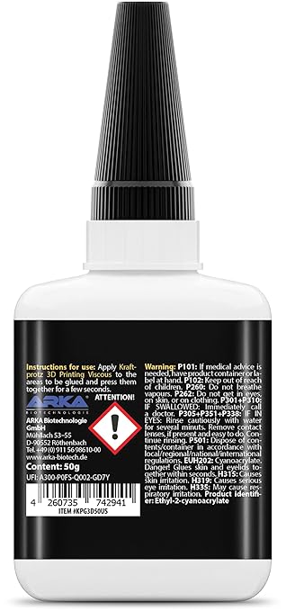 3D Printer Super Glue Gel – XXL 50g / 1.76oz Industrial Strength – Bonds PLA, ABS, PETG, TPU & Nylon – Extra Strong, Waterproof & Heat-Resistant – Anti-Clog Tip – KRAFTPROTZ Adhesive for 3D Prints