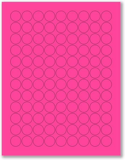 8-1/2 x 11" Neon Color High Light Fluorescent Labels for Laser & Inkjet Printer (Pink Fluorescent, 3/4" Round - 108 Per Page | 2700 Labels)