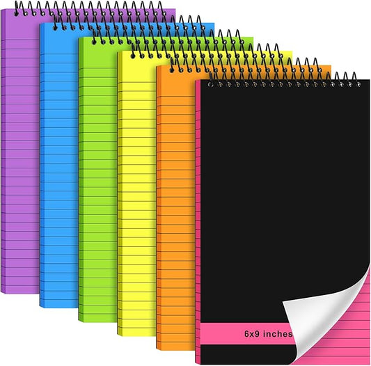6 Pcs Legal Pad Top Spiral Bound Notebook 70 Sheets Wirebound Notepad Double Sided Ruled Memo Steno Pad with Stiff Back Cover for Business(6 x 9 Inches,No Holes,Rainbow Color)