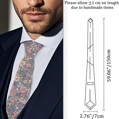 Cotton Floral Ties for Men 2.76" Men's Skinny Tie Linen Flower Printed Neck Tie for Wedding Dating Party
