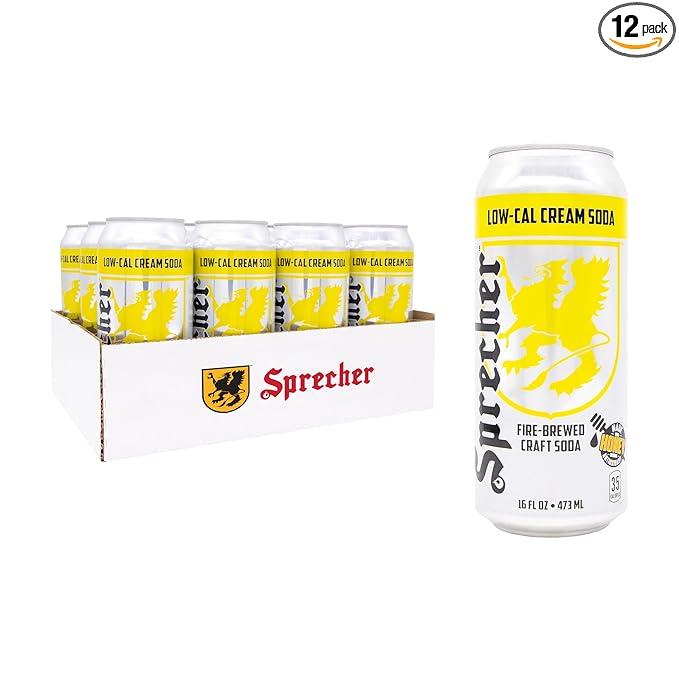 Sprecher Low-Cal Cream Soda, Fire-Brewed Diet Soda with Real Honey, Handcrafted Reduced Calorie Cream Soda, Caffeine-Free Gourmet Beverage – 16 fl oz Cans (12 Pack)