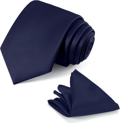 Black Tie Set in Gift Box Mens Solid Color 3.15" (8CM) Black Necktie and Pocket Square Set