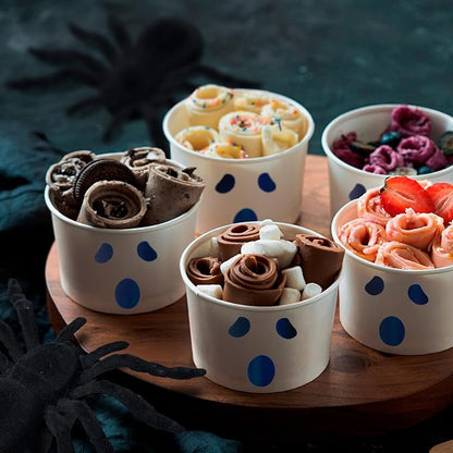 Paper Ice Cream Cups, 50-Count 9-Oz Disposable Dessert Bowls for Hot or Cold Food, 9-Ounce Halloween Party Supplies Treat Cups, Ghost Face