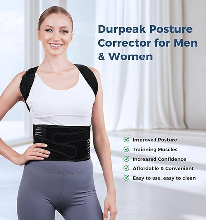 Posture Corrector for Women and Men, Full Back Brace Support with Adjustable Shoulder Straps, Shoulder and Back Straightener Posture Correction, Upper and Lower Back Pain Relief (Black, Small)