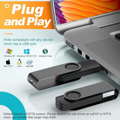 Kepmem USB 2.0 Flash Drive 8GB 10 Pack Thumb Drive Black USB Drive Pendrive Portable 8 GB Memory Stick Swivel Jump Drive Zip Drive for Office, School, Family Video