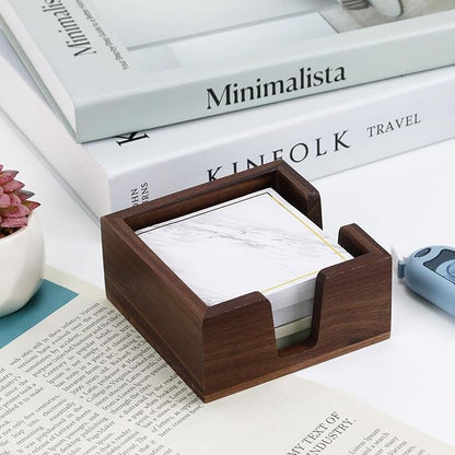 MultiBey Wooden Double Opening Sticky Note Holder, Black Walnut Self-Sticky Note Pads Holder, Wood Post it Note Dispenser Sticky Memo Holder Paper Dispenser Desk Accessory for Office Home