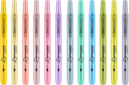 WRITECH Retractable Bible Highlighters Assorted: Pastel Colors No Bleed Aesthetic Marker Pen Chisel Tip, 12 Pack