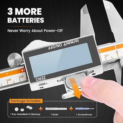 HARDELL Digital Caliper 6 Inch, Caliper Measuring Tool with Large LCD Screen, Stainless Steel Caliper, Micrometer Calipers Digital with 3 Backup Batteries, Inch Millimeter and Fraction Conversion