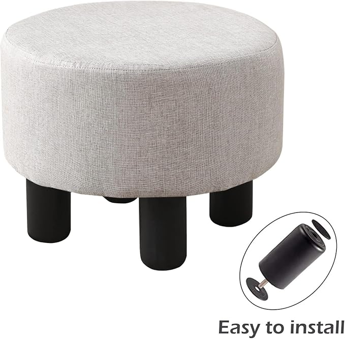 Cpintltr Velvet Ottoman Foot Stool Round Footstool for Couch Desk Soft Step Stool Padded Foot Rest with Non-Skid Pine Legs Multiple Colors Furniture for Hallway Office Lounge (Khaki)