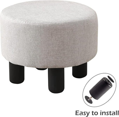 Cpintltr Velvet Ottoman Foot Stool Round Footstool for Couch Desk Soft Step Stool Padded Foot Rest with Non-Skid Pine Legs Multiple Colors Furniture for Hallway Office Lounge (Khaki)