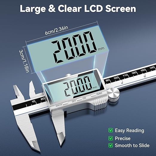 Housolution Digital Caliper, 8Inch Caliper Measuring Tool with Large LCD Screen, Inch/MM Switch, 4 Measuring Ways, Stainless Steel Micrometer Vernier Caliper with Splashproof Screen for Woodworkers