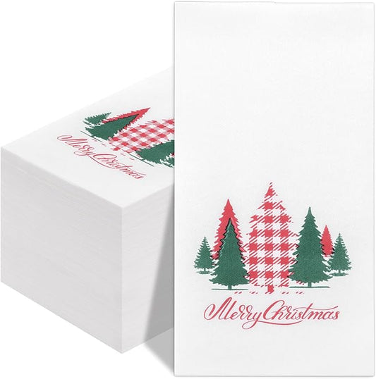 Supernal 100pcs Christmas Disposable Paper Napkins, Linen Like Holiday Napkins Design by Red and Green Xmas Tree, Christmas Guests Napkins Hand Towels for Kitchen Bathroom Parties Dinners