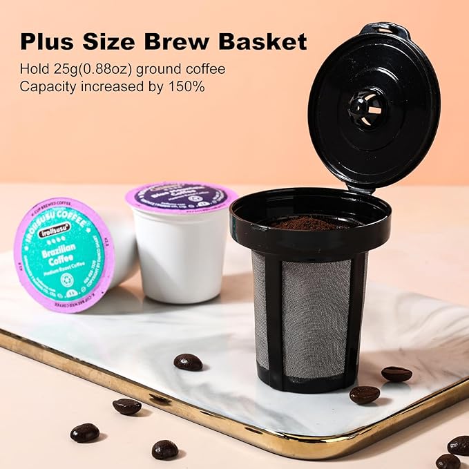 K Cup Coffee Maker, Single Serve coffee machine or Ground Coffee Machine 2 in 1, 6 to 14 Oz Brew Sizes, Mini One Cup Coffee Maker with Self cleaning Function, Fits Travel Mug (White)