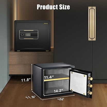 ADIMO Home Safe Box, 1.2 Cubic Feet Security Safe with Fireproof Waterproof Money Bag, Digital Keypad and Dual Key System, Personal Lock Money Box for Home Office Valuable Document Black