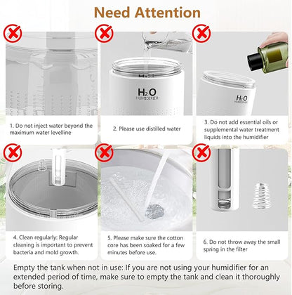 Portable Mini Humidifier, Auto Shut-Off, 2 Mist Modes, Quite, Small Humidifiers for Bedroom Travel Office Desk Plants(White)