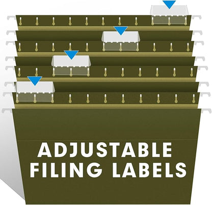 Extra Capacity Hanging File Folders, RAZCC 60 Pack Letter Size Reinforced Hanging Folders with Heavy Duty 1 Inch Expansion for Bulky Files, Filing Cabinet, Adjustable Tabs, Green