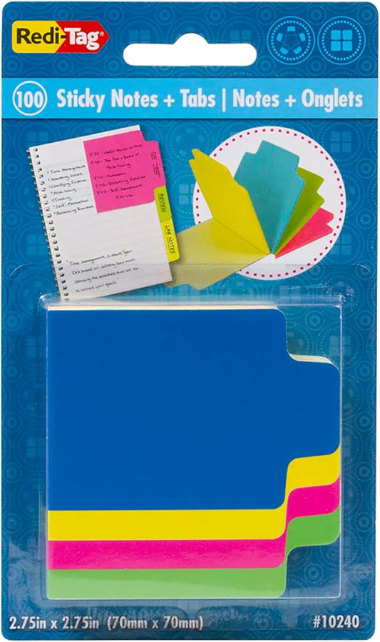 Redi-Tag Mini Neon Divider Notepad, 100 Tabbed Sticky Notes, 4 Neon Colors, 2.75 Inch Square, 1 Pack (10240)