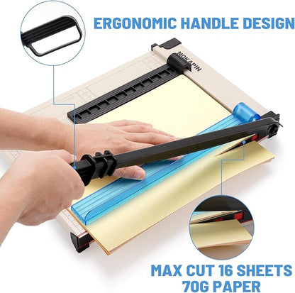 Paper Cutter, Paper Slicer with Safety Guard and Blade Lock, 12" Cut Length Guillotine Paper Cutter with 16 Sheet Capacity, Paper Cutters and Trimmers for Cardstock Cardboard (White)
