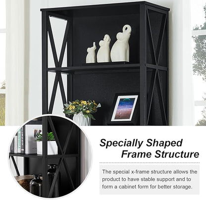 HOMISSUE Bookshelf, 7-Tier Bookshelf, Rustic Wood Metal Bookshelves and Bookcases, Freestanding Open Bookshelf, Industrial Tall Bookcase for Home Office, Living Room and Bedroom, Black
