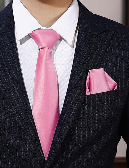 PenSee Men's Tie Set Solid Pure Color 3.15" (8CM) Classic Formal Plain Necktie and Pocket Square Set For Men