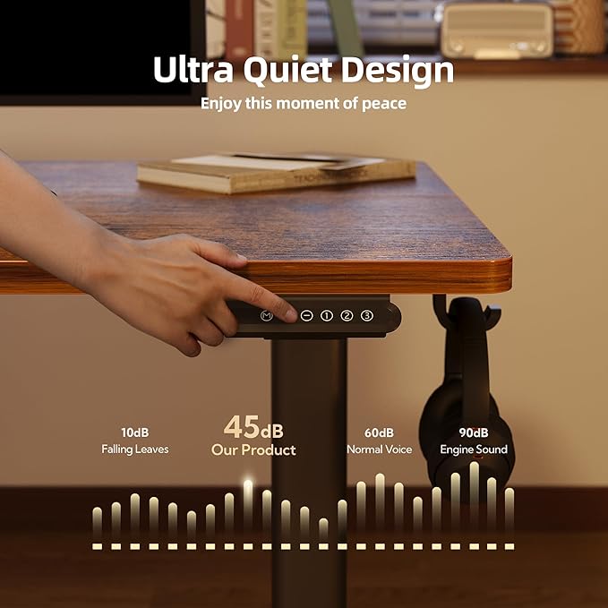 Seang Standing Desk with Adjustable Height, 48x24 Inch Electric Stand Up Desk for Home Office, Studio, Computer Workstation, Rustic Brown Top