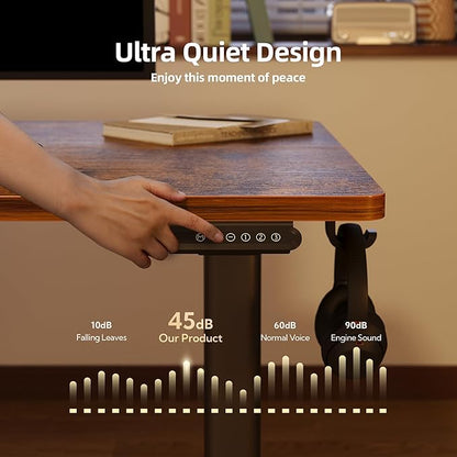 Seang Standing Desk with Adjustable Height, 48x24 Inch Electric Stand Up Desk for Home Office, Studio, Computer Workstation, Rustic Brown Top