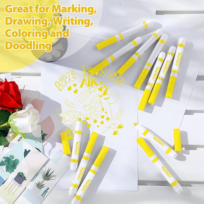 Janlaugh 36 Pcs Yellow Washable Markers Bulk Coloring Broad Line Markers for Kids Yellow Conical Tip drawing pen for School Supplies, travel Art baby shower gender reveal party Supplies, Ages 6+