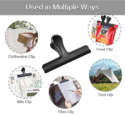 HOUSE AGAIN 6 Pack Stainless Steel Chip Bag Clips Covered with Silicone - NO More Sharp Edges - Color Coded for Food Bags - Air Tight Seal, Heavy Duty for Kitchen and Office, 5 Inches-Black