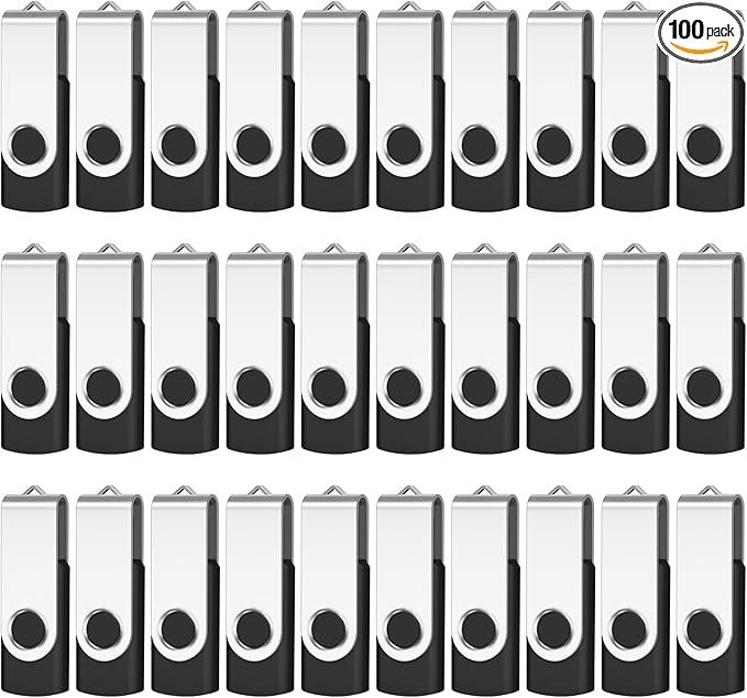 AreTop 16GB Flash Drive 100 Pack, USB 2.0 Swivel Thumb Drives Bulk USB Memory Stick Jump Drive Flash Drives Bulk (100 Pack 16GB,Black)