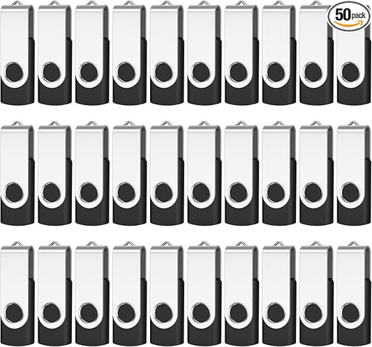 AreTop USB Flash Drive, Pack of 50 Thumb Drives Bulk, 1GB Pen Drive, Metal USB 2.0 Memory Sticks, Portable Keychain Jump Drive Multipack for Data Storage (1G,black-50pack)