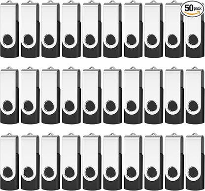 AreTop 50-Pack Flash Drive 8GB Bulk Thumb Drives USB 2.0 Metal Memory Sticks with Lanyard,Portable Keychain Jump Drive Multipack for Date Storage at Home & The Office Black