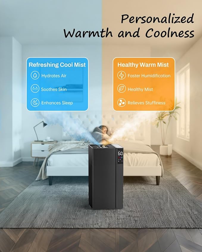 Mifasol Humidifier Large Room Home Bedroom, 5.3Gal/20L Warm and Cool Mist Humidifiers, Quickly & Evenly Humidify Larger Areas,Dual Mist Nozzles and Atomizers, Plant/Commercial/Greenhouse/Office, Black