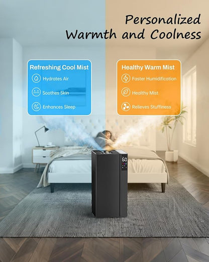 Mifasol Humidifier Large Room Home Bedroom, 5.3Gal/20L Warm and Cool Mist Humidifiers, Quickly & Evenly Humidify Larger Areas,Dual Mist Nozzles and Atomizers, Plant/Commercial/Greenhouse/Office, Black