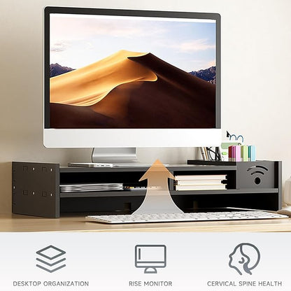 Computer Monitor Stand | 2-Tier Desk Shelf - 4.3 Inch Height Monitor Shelf with Storage Organizer,for Home Laptop PC TV Work Table Dorm