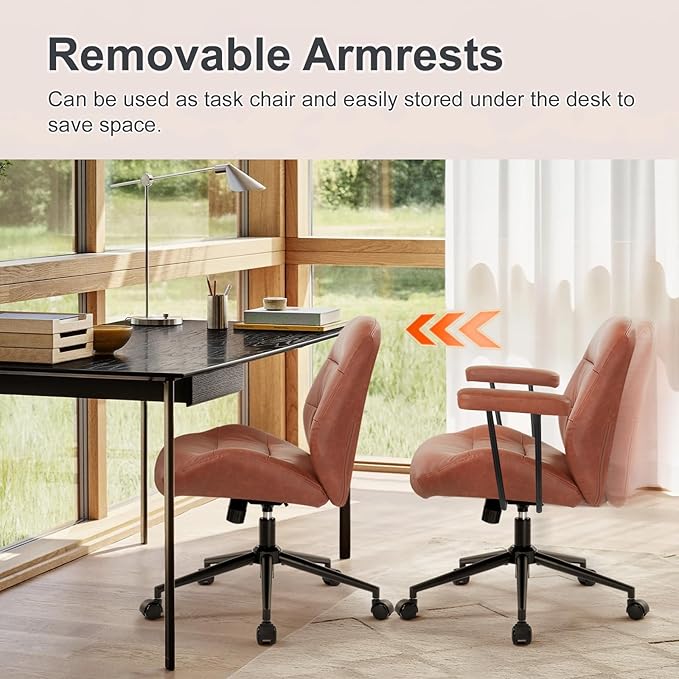 IWMH Home Office Chair, PU Leather Ergonomic Desk Chair with Armrests, Mid-Century Modern Executive Task Chairs, Height Adjustable (Brown)