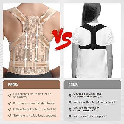 Posture Corrector for Women & Men, Adjustable Back Brace Shoulder Straightener, Full Back Support for Upper & Lower Back Pain, Hunchback, Scoliosis Relief (Medium, Beige)